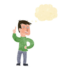 cartoon boy with idea with thought bubble