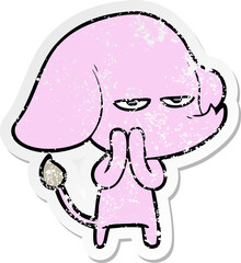 distressed sticker of a annoyed cartoon elephant