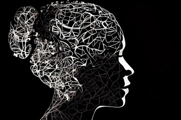 Obraz premium Mental health, depression, sadness, loneliness creative abstract concept. Head silhouette with depression illustration idea inside. Mental illness.