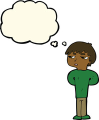 cartoon antisocial boy with thought bubble