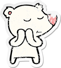 distressed sticker of a happy cartoon polar bear