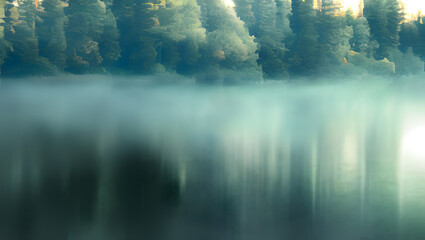 A serene and peaceful forest lake, with soft, diffused lighting and natural colors to create a calming atmosphere with Generative AI