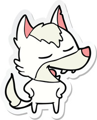 sticker of a cartoon wolf laughing