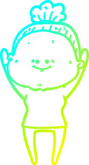 cold gradient line drawing cartoon happy old woman