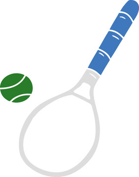 Cartoon Doodle Tennis Racket And Ball