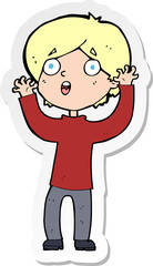 sticker of a cartoon frightened man