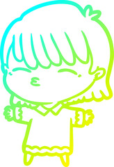 cold gradient line drawing cartoon woman