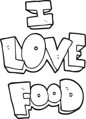 black and white cartoon I love food symbol