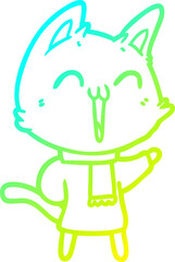 cold gradient line drawing happy cartoon cat