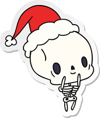 christmas sticker cartoon of kawaii skeleton