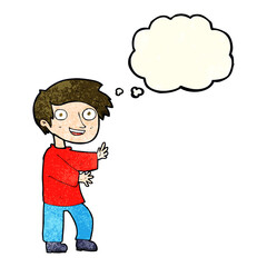 cartoon excited boy with thought bubble