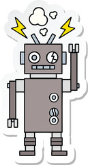 sticker of a cute cartoon malfunctioning robot