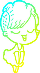 cold gradient line drawing happy cartoon girl