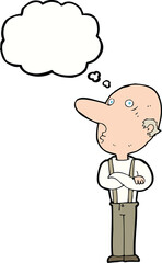 cartoon old man with folded arms with thought bubble