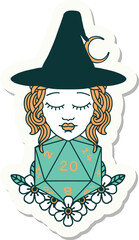 human witch with natural twenty dice roll sticker