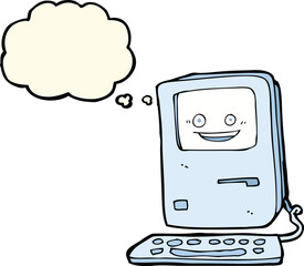 cartoon old computer with thought bubble