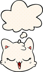 cartoon cat face and thought bubble in comic book style