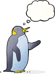 cartoon penguin waving with thought bubble