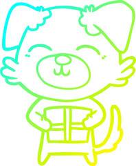 Fototapeta premium cold gradient line drawing cartoon dog with present