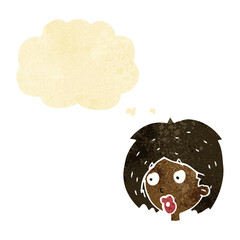 cartoon woman looking with thought bubble