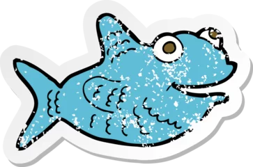 Kussenhoes retro distressed sticker of a cartoon happy fish © lineartestpilot