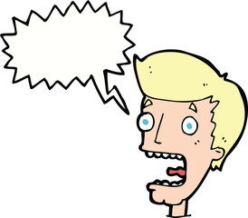 cartoon terrified man with speech bubble