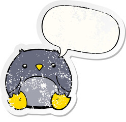 cartoon penguin and speech bubble distressed sticker