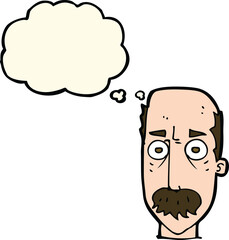 cartoon man with mustache with thought bubble
