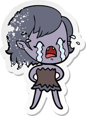 distressed sticker of a cartoon crying vampire girl