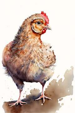 poule, dessin aquarelle, illustration IA générative