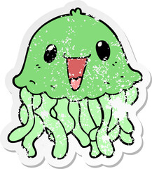 distressed sticker of a cartoon jellyfish