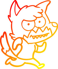 warm gradient line drawing cartoon grinning fox