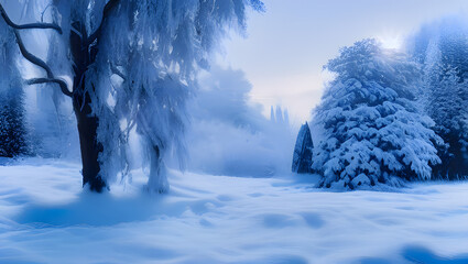 An enchanting and magical winter wonderland, with perfect lighting and sharp details to capture the snowy landscape with Generative AI