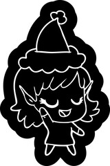 happy cartoon icon of a elf girl wearing santa hat