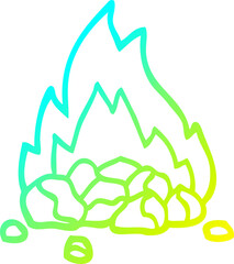 cold gradient line drawing cartoon burning coals