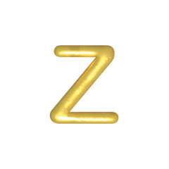 z alphabet letters gold isolated. Gold yellow metallic letter. Alphabetical font. Foil symbol. Bright metallic 3D, realistic vector illustration