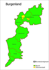 Karte Administrative Gliederung Bundesland Burgenland Statutarstadt, Bezirk Österreichkarte