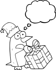 thought bubble cartoon christmas penguin