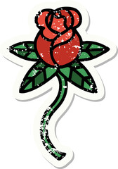 traditional distressed sticker tattoo of a rose