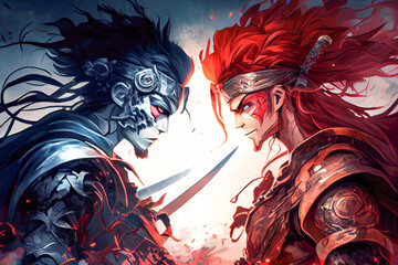 anime battle of heroes. Generative AI