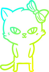 cold gradient line drawing cute cartoon cat
