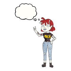 thought bubble textured cartoon alien rock fan girl
