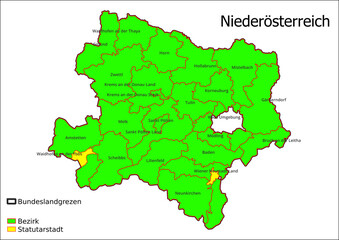 Karte Administrative Gliederung Bundesland Niederösterreich Statutarstadt, Bezirk Österreichkarte
