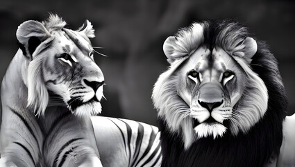 A majestic and imposing lion or tiger, with perfect lighting and sharp details to capture its power and beauty with Generative AI