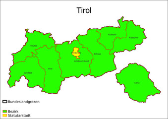 Karte Administrative Gliederung Bundesland Tirol Statutarstadt, Bezirk Österreichkarte