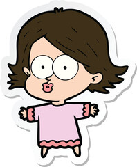 sticker of a cartoon girl pouting