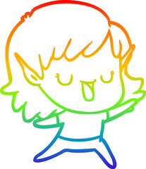 rainbow gradient line drawing cartoon elf girl
