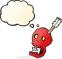 funny cartoon skull and arrow with thought bubble