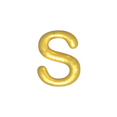 s alphabet letters gold isolated. Gold yellow metallic letter. Alphabetical font. Foil symbol. Bright metallic 3D, realistic vector illustration