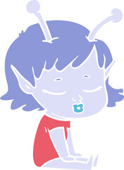 cute alien girl flat color style cartoon